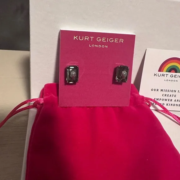 NWT - Kurt Geiger Black Bird Gem Earrings with Dust Bag - Picture 2 of 5